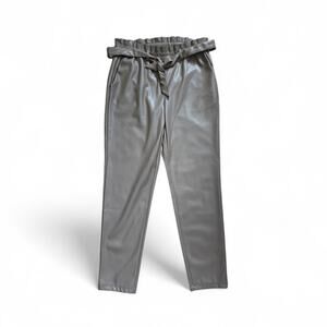 Studio Badgley Mischka Mushroom Taupe Faux Leather Paperbag Waist Pants, Medium